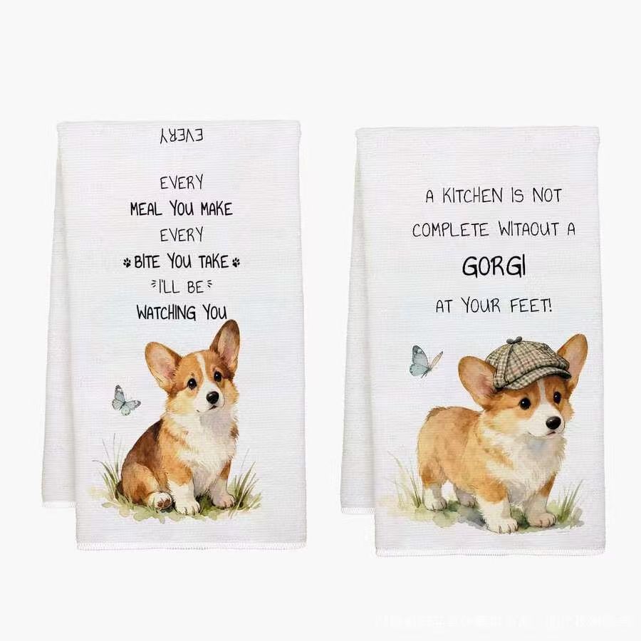 Kitchen Baking Necessities - 2 Buah, Handuk Dapur Corgi Berhuruf,