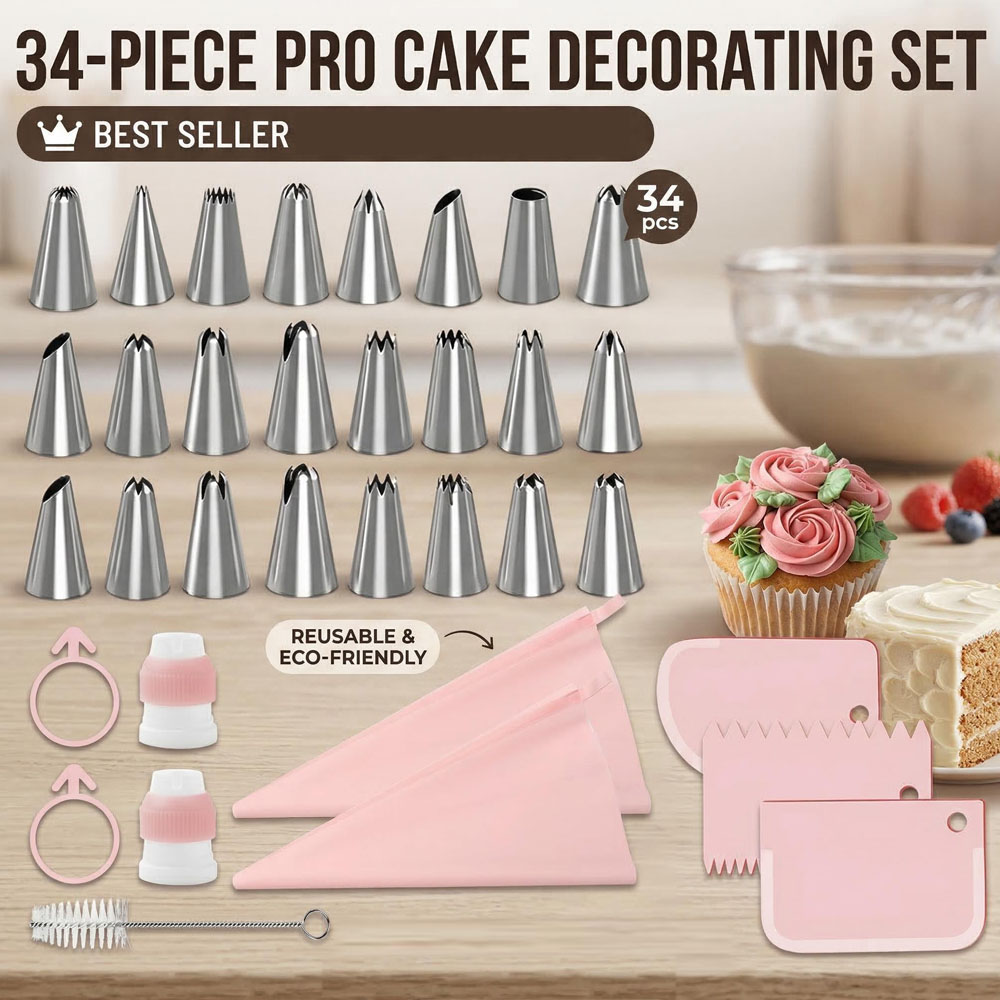 Decorating Tip Set - 34pcs Set Piping Tip dengan Tas